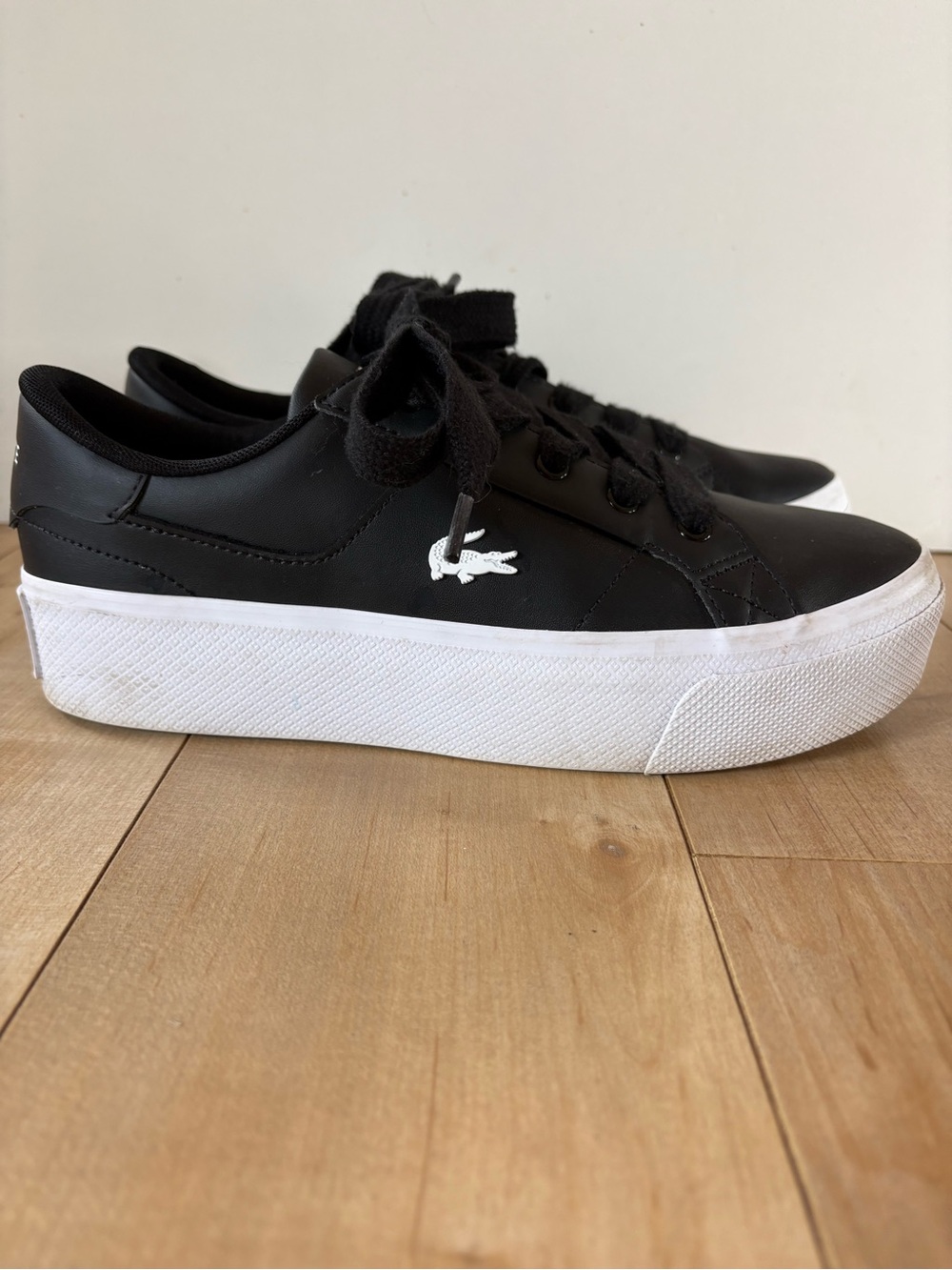 Lacoste Black Leather Platform Sneakers with White Logo